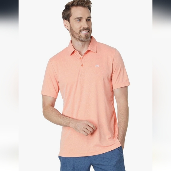 Travis Mathew Light Orange Sporty Golf Summer Mucho Gusto Polo Shirt Size Large - Picture 1 of 9